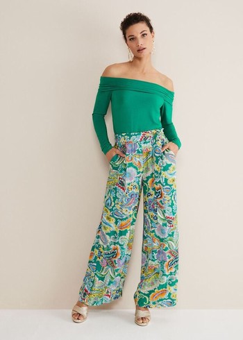 Phase Eight Paisley Wide Legs Trousers Green/Multicolor Canada | KSCEOL-592